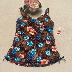 LANDS’ END NWT Size 6 Tankini Top Adjustable Straps Built In Underwire Bra